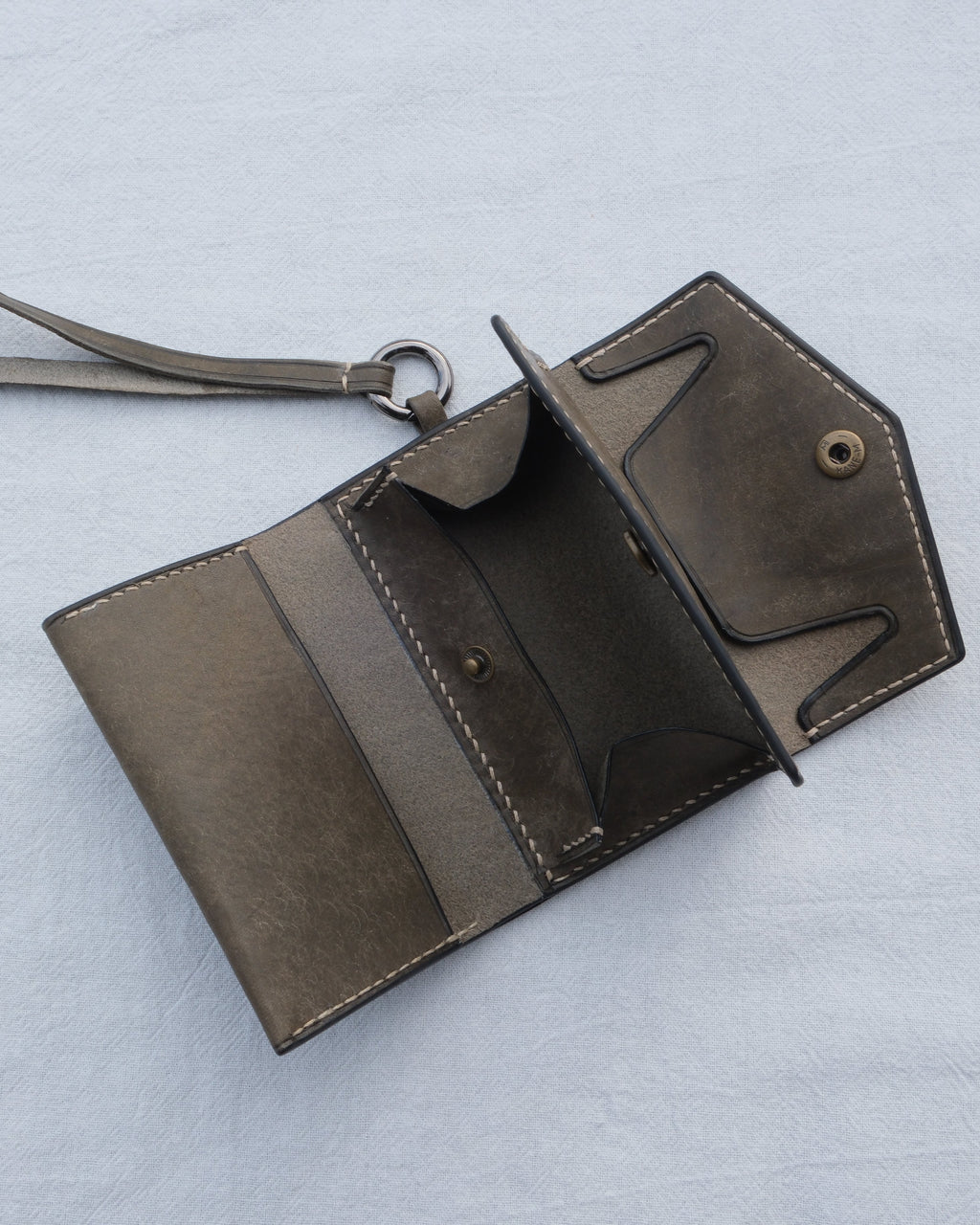 Olive leather wallet with strap